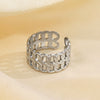 Wholesale Ladies Stainless Steel Geometric Doublelayer Chain Opening Adjustable Ring With Electroplating