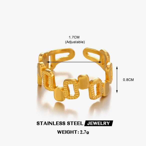 Wholesale Ladies Stainless Steel Geometric Hollow Square Ring 18K Gold Plated