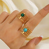 Wholesale Ladies Stainless Steel Geometric Inlaid Natural Stone Open Adjustable Ring With Electroplating