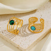 Wholesale Ladies Stainless Steel Geometric Inlaid Natural Stone Open Adjustable Ring With Electroplating
