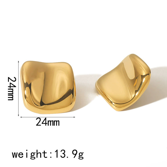 Wholesale Ladies Stainless Steel Geometric Irregular Pleated Electroplated Earrings