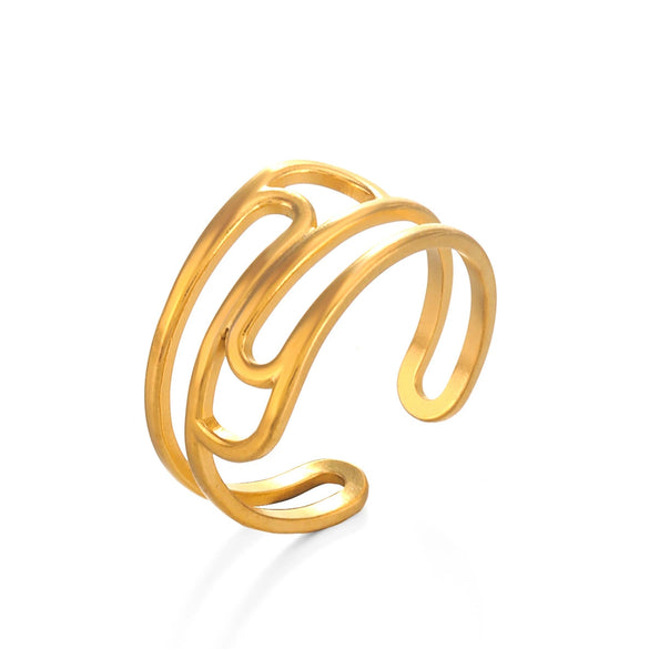 Wholesale Ladies Stainless Steel Geometric Line Electroplated Opening Adjustment Ring