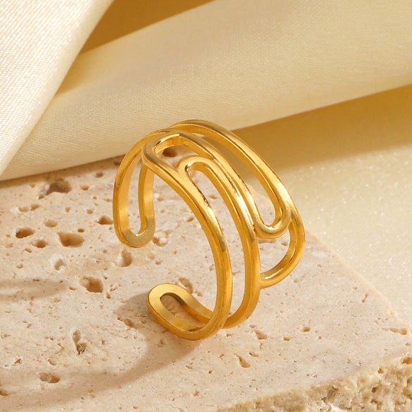 Wholesale Ladies Stainless Steel Geometric Line Electroplated Opening Adjustment Ring