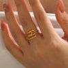 Wholesale Ladies Stainless Steel Geometric Line Electroplated Opening Adjustment Ring