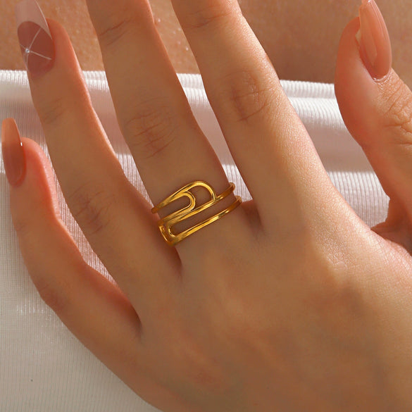 Wholesale Ladies Stainless Steel Geometric Line Electroplated Opening Adjustment Ring