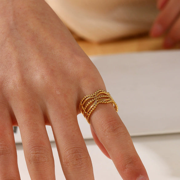 Wholesale Ladies Stainless Steel Geometric Line Opening Adjustment Ring With Electroplating Ins Style Joker Personality