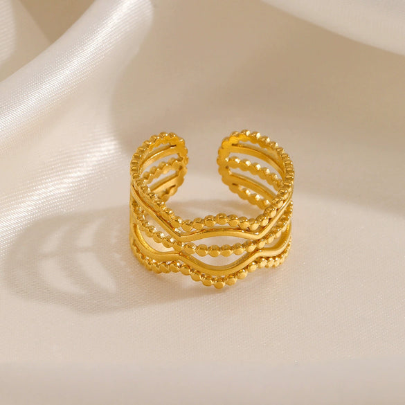 Wholesale Ladies Stainless Steel Geometric Line Opening Adjustment Ring With Electroplating Ins Style Joker Personality