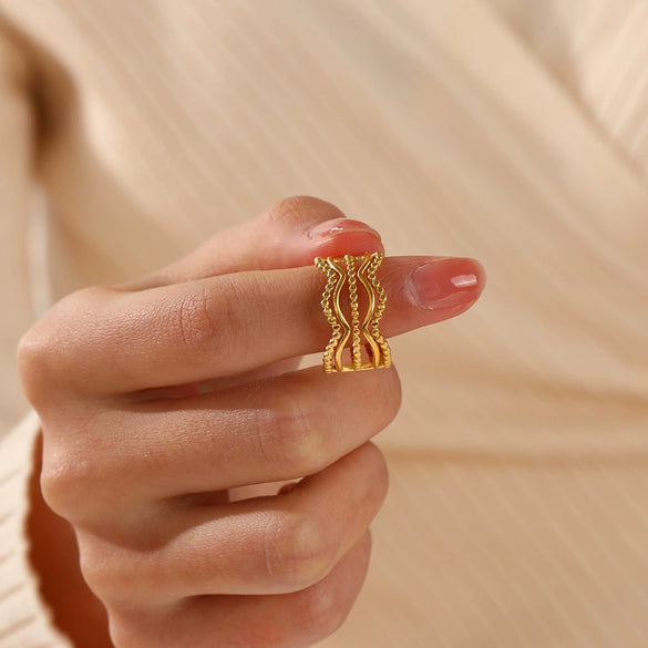 Wholesale Ladies Stainless Steel Geometric Line Opening Adjustment Ring With Electroplating Ins Style Joker Personality