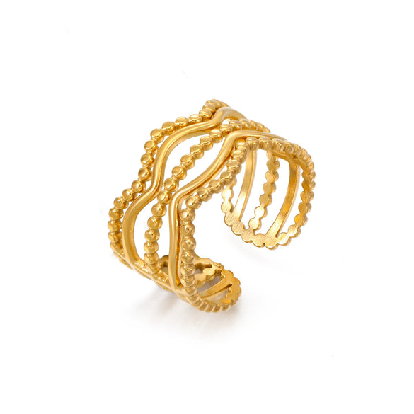 Wholesale Ladies Stainless Steel Geometric Line Opening Adjustment Ring With Electroplating Ins Style Joker Personality