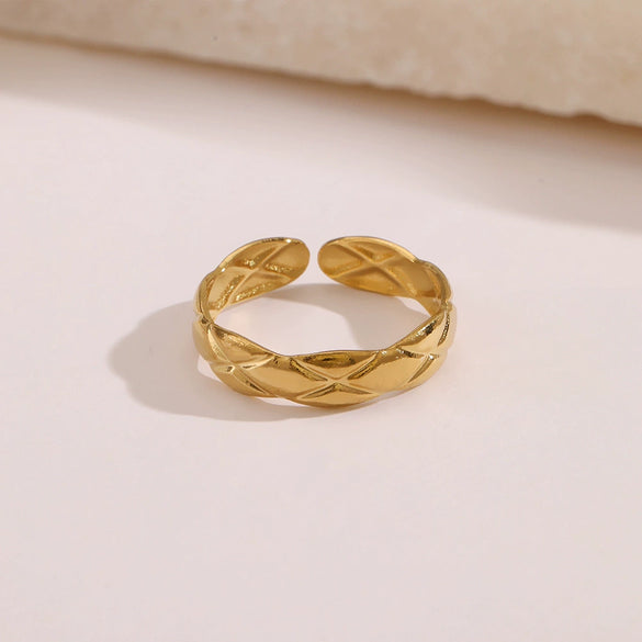 Wholesale Ladies Stainless Steel Geometric Open Adjustable Real Gold Plated Ring