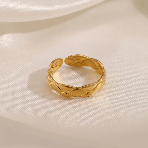 Wholesale Ladies Stainless Steel Geometric Open Adjustable Real Gold Plated Ring