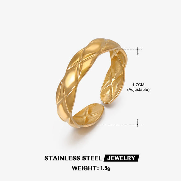 Wholesale Ladies Stainless Steel Geometric Open Adjustable Real Gold Plated Ring