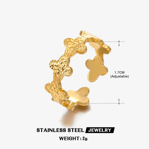 Wholesale Ladies Stainless Steel Geometric Open Adjustable Ring 18K Gold Plated