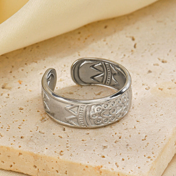 Wholesale Ladies Stainless Steel Geometric Open Ring With Electroplating Hip Hop Bohemian Style
