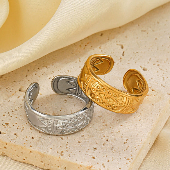 Wholesale Ladies Stainless Steel Geometric Open Ring With Electroplating Hip Hop Bohemian Style