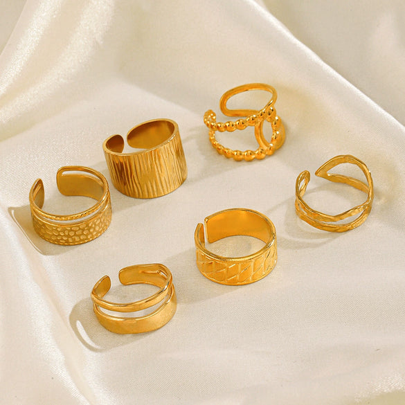 Wholesale Ladies Stainless Steel Geometric Open Wide Face 18K Gold Plated Ring