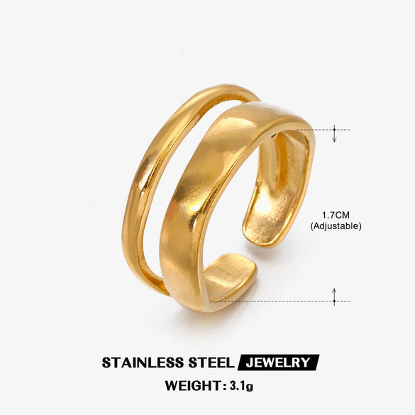 Wholesale Ladies Stainless Steel Geometric Open Wide Face 18K Gold Plated Ring