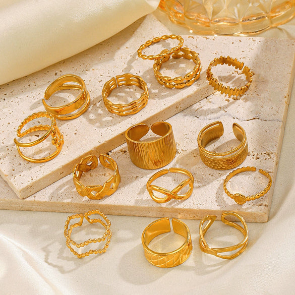 Wholesale Ladies Stainless Steel Geometric Open Wide Face 18K Gold Plated Ring