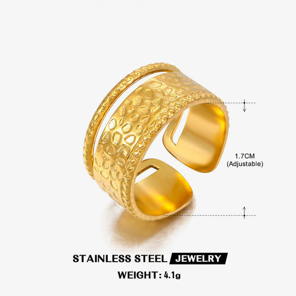 Wholesale Ladies Stainless Steel Geometric Open Wide Face 18K Gold Plated Ring