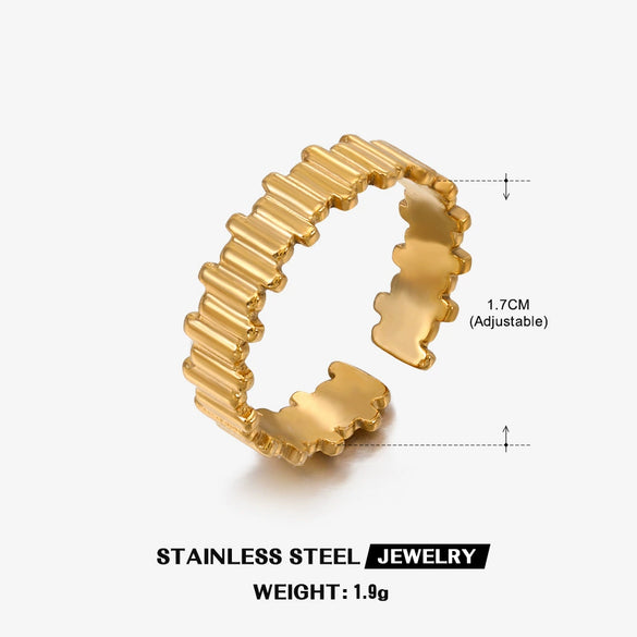 Wholesale Ladies Stainless Steel Geometric Opening Adjustable Ring 18K Gold Plated