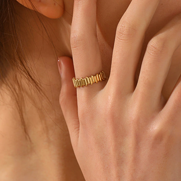 Wholesale Ladies Stainless Steel Geometric Opening Adjustable Ring 18K Gold Plated