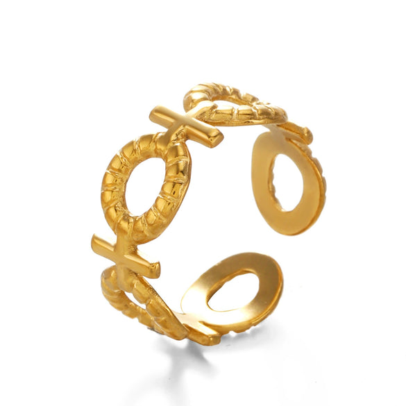 Wholesale Ladies Stainless Steel Geometric Opening Adjustable Ring With Electroplating