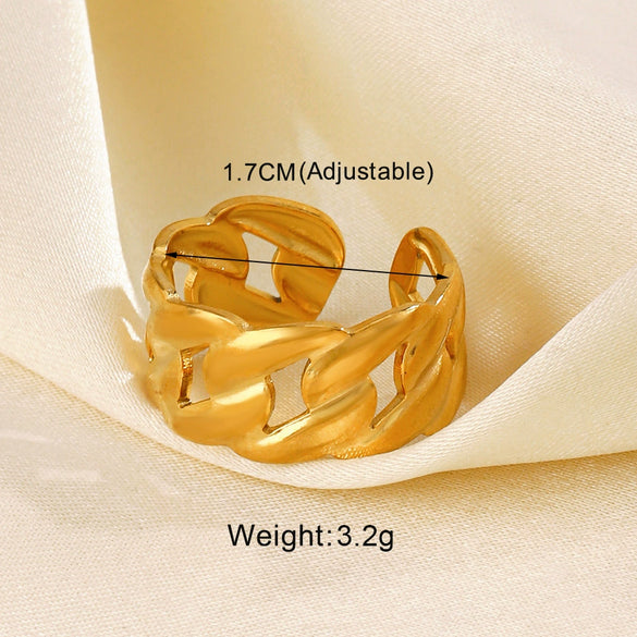 Wholesale Ladies Stainless Steel Geometric Opening Adjustable Ring With Real Gold Plating