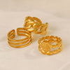 Wholesale Ladies Stainless Steel Geometric Opening Adjustable Ring With Real Gold Plating