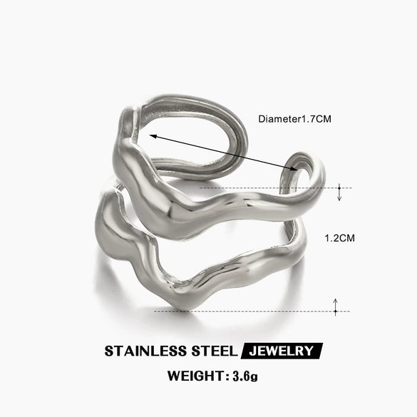 Wholesale Ladies Stainless Steel Geometric Opening Ring With Electroplating Treatment