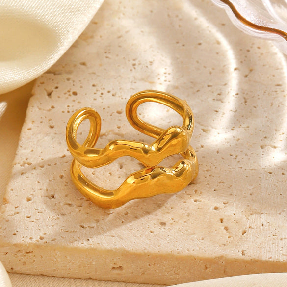 Wholesale Ladies Stainless Steel Geometric Opening Ring With Electroplating Treatment