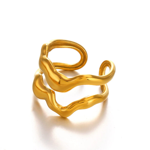 Wholesale Ladies Stainless Steel Geometric Opening Ring With Electroplating Treatment
