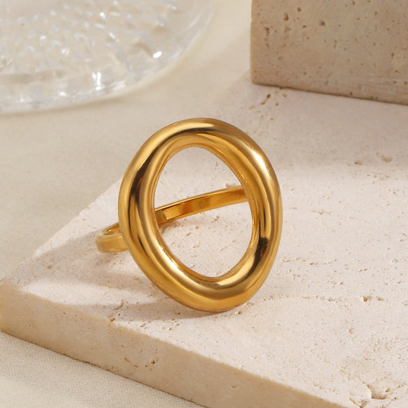 Wholesale Ladies Stainless Steel Geometric Oval 18K Goldplated Cut Out Ring