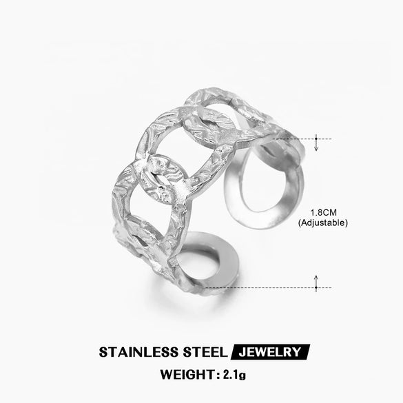 Wholesale Ladies Stainless Steel Geometric Pattern Goldplated Opening Adjustable Hiphop Ring