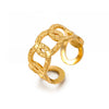 Wholesale Ladies Stainless Steel Geometric Pattern Goldplated Opening Adjustable Hiphop Ring