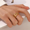 Wholesale Ladies Stainless Steel Geometric Pattern Goldplated Opening Adjustable Hiphop Ring