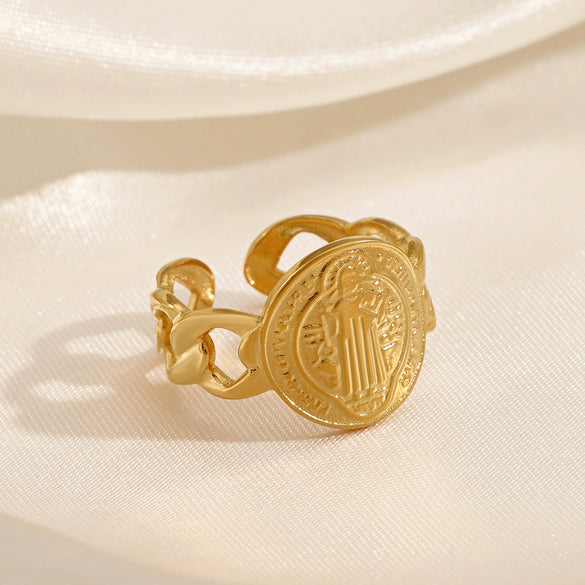 Wholesale Ladies Stainless Steel Geometric Retro Popular Open Ring With Real Gold Plating