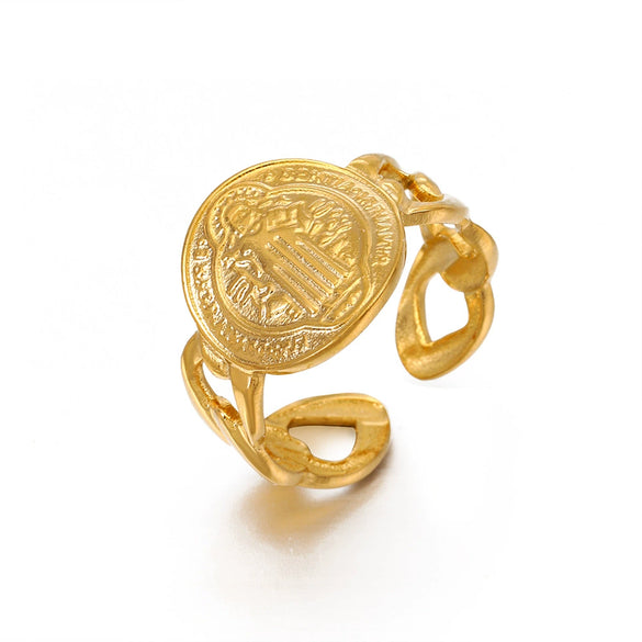 Wholesale Ladies Stainless Steel Geometric Retro Popular Open Ring With Real Gold Plating