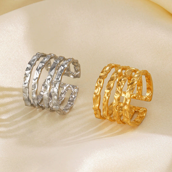 Wholesale Ladies Stainless Steel Geometric Retro Simple Hammered Open Ring