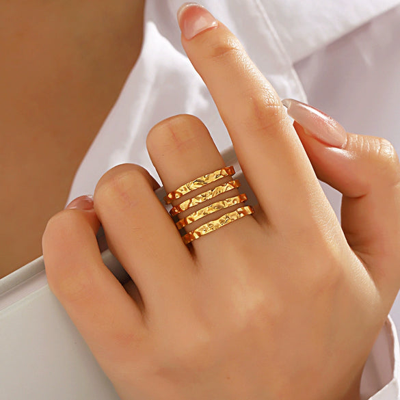 Wholesale Ladies Stainless Steel Geometric Retro Simple Hammered Open Ring