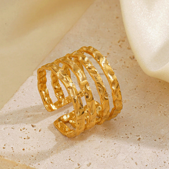 Wholesale Ladies Stainless Steel Geometric Retro Simple Hammered Open Ring