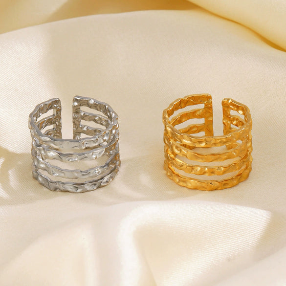 Wholesale Ladies Stainless Steel Geometric Retro Simple Hammered Open Ring