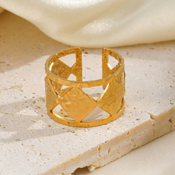 Wholesale Ladies Stainless Steel Geometric Rhombus Open Ring Gold Plated