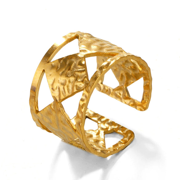Wholesale Ladies Stainless Steel Geometric Rhombus Open Ring Gold Plated