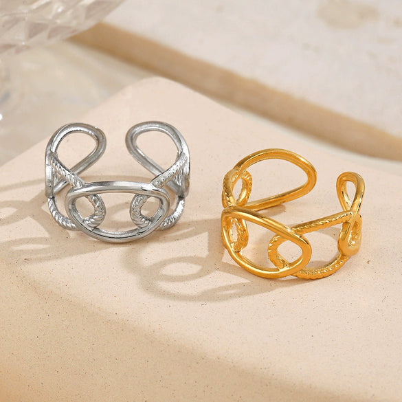 Wholesale Ladies Stainless Steel Geometric Ring With Cross Chain And 18K Gold Plated Electroplating