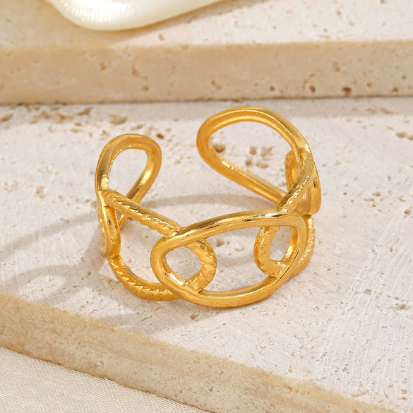 Wholesale Ladies Stainless Steel Geometric Ring With Cross Chain And 18K Gold Plated Electroplating