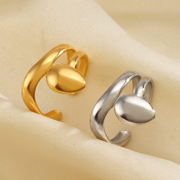 Wholesale Ladies Stainless Steel Geometric Round And Drop Shape Ring 18K Gold Plated Electroplating Style
