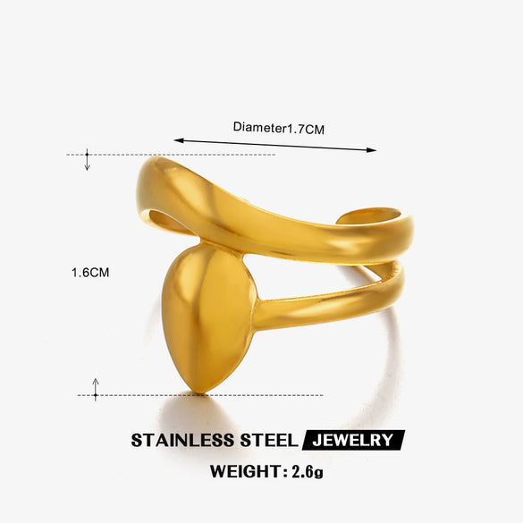 Wholesale Ladies Stainless Steel Geometric Round And Drop Shape Ring 18K Gold Plated Electroplating Style