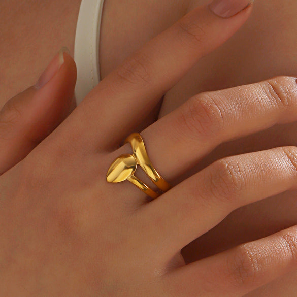 Wholesale Ladies Stainless Steel Geometric Round And Drop Shape Ring 18K Gold Plated Electroplating Style