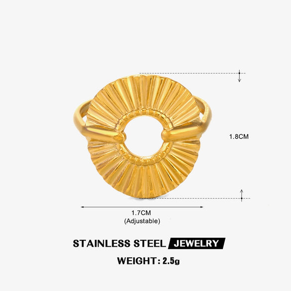 Wholesale Ladies Stainless Steel Geometric Round Ring 18K Gold Plated