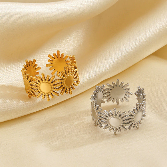 Wholesale Ladies Stainless Steel Geometric Style Electroplated Sun Ring